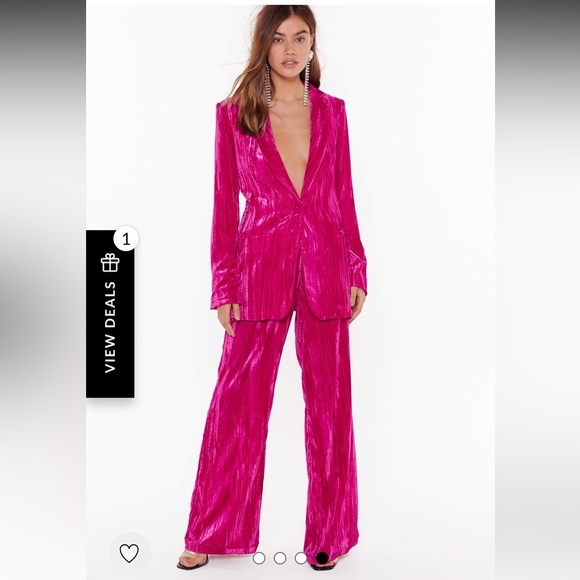 Nasty Gal Crushed Velvet Oversized Blazer + High Waisted Wide Leg Pants NWT - Picture 1 of 7